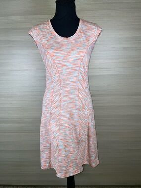Title Nine T9 Space Dye Aqua Coral White Cap Sleeve A-Line Midi Dream Dress XS